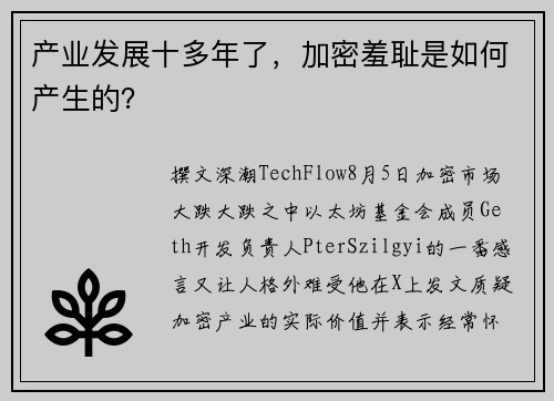 产业发展十多年了，加密羞耻是如何产生的？